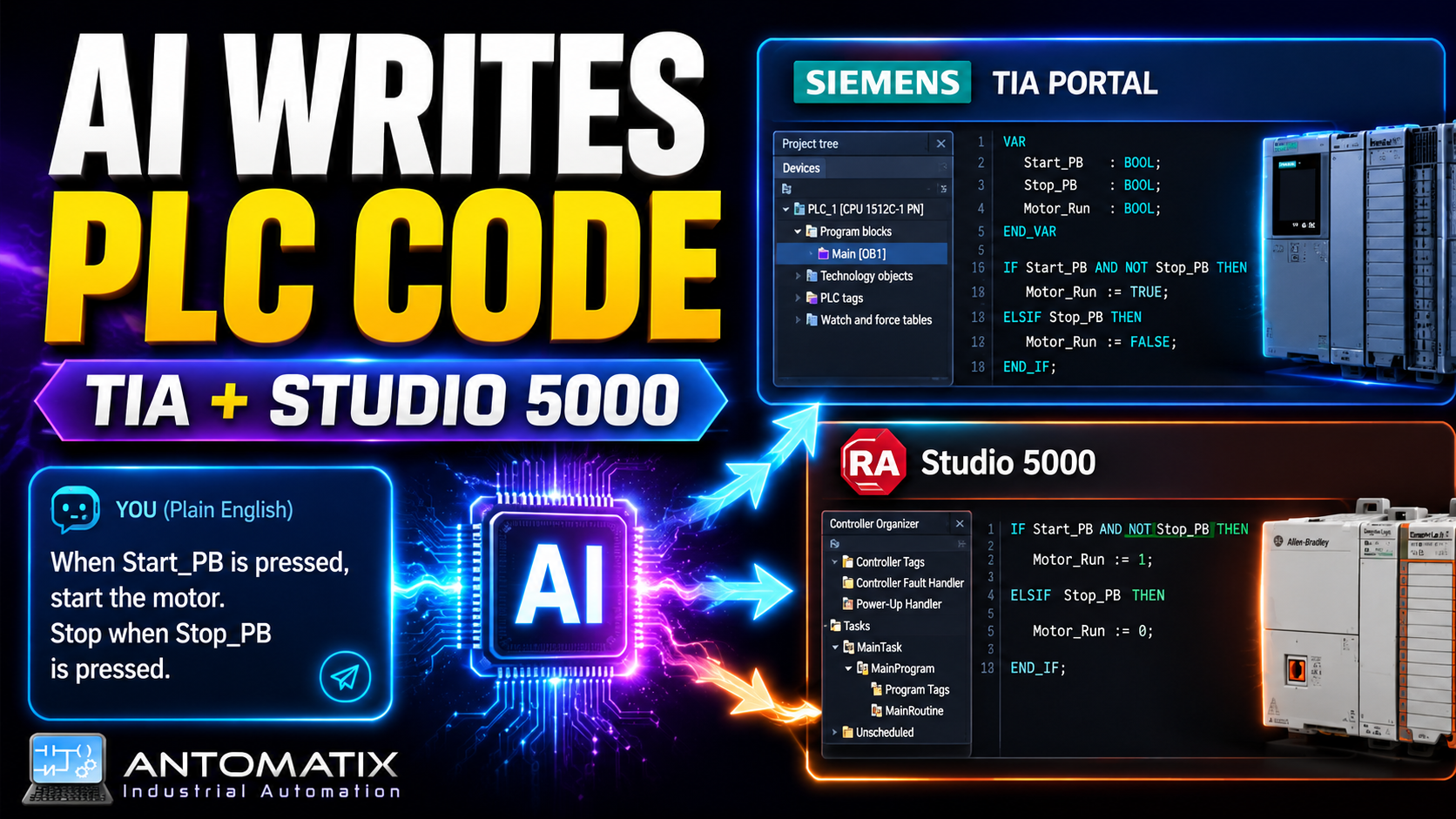 AI PLC Code Generation for TIA Portal and Studio 5000